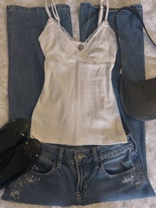 IslaSuriya Plus Size Women's Cotton Fabric Solid Color Contrast Lace Camisole Tank Top - White - View 3
