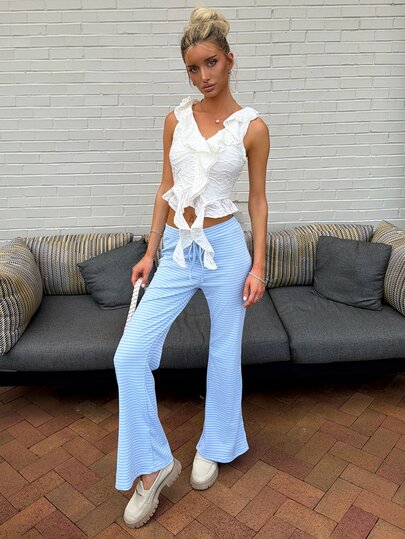 Sydney Algeri White Sleeveless Cropped Top With Wide Ruffle Trim And Asymmetrical Hemline,Flowy Comfy Women's ,Tank Top,Bridgerton,Summer