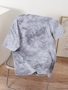 Daypath Men's Blue Tie-Dye Short Sleeve T-Shirt, 3D Letter Design - Blue - View 5