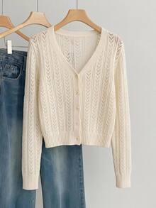 Comfylo Plus Size Women's Solid Color Casual Traditional Versatile Daily Wear Cardigan Office Beige Autumn - Apricot - View 7