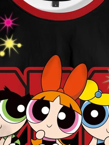 THE POWERPUFF GIRLS X SHEIN 女款字母印花短袖休閒短版T恤 - 白色 - 查看 6