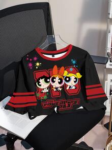THE POWERPUFF GIRLS X SHEIN 女款字母印花短袖休閒短版T恤 - 白色 - 查看 7