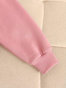 SHEIN 女童休閒基礎款半拉鍊高領精緻蝴蝶結刺繡花卉灰色保暖內裡加厚套頭衛衣 秋冬款 - 粉色 - 查看 5