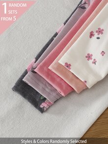 SHEIN 5件組隨機1件新生女嬰連身衣套裝 白色深紫色粉色黑色 秋冬款 柔軟舒適薄款 精緻可愛花卉滿版印花 休閒簡約 拉鍊長袖連腳連身衣家居服 - 彩色 - 查看 7