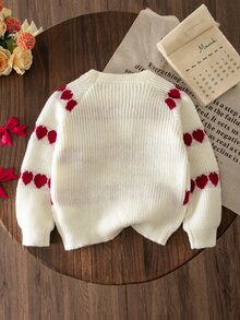 SHEIN 女童針織愛心圖案 3D 蝴蝶結圓領休閒秋冬毛衣 - 彩色 - 查看 8