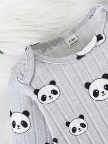 SHEIN 2pcs/Set Baby Boy Ribbed Fabric Bear Print Long Sleeve Romper & 3D Bear Ear Hat, Suitable For Casual, Outdoor, Vacation And Other Occasions, Versatile - Multicolor - View 6