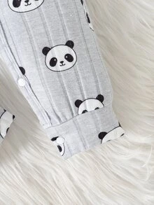 SHEIN 2pcs/Set Baby Boy Ribbed Fabric Bear Print Long Sleeve Romper & 3D Bear Ear Hat, Suitable For Casual, Outdoor, Vacation And Other Occasions, Versatile - Multicolor - View 7