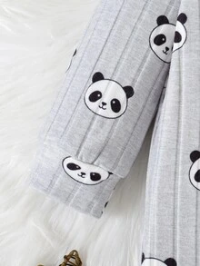 SHEIN 2pcs/Set Baby Boy Ribbed Fabric Bear Print Long Sleeve Romper & 3D Bear Ear Hat, Suitable For Casual, Outdoor, Vacation And Other Occasions, Versatile - Multicolor - View 9