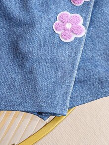 SHEIN Young Girl High Neck T-Shirt And Denim Effect Skort 2 Pieces Set, Suitable For Daily Commute Wear, Girls Autumn Clothes - Multicolor - View 5