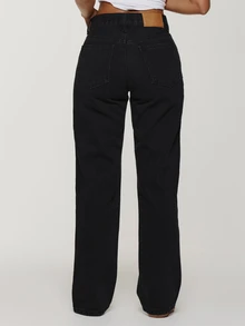 Musera Petite Mid Waist Straight Leg Fit Black Wash High Rise Denim Jeans Casual Winter Night Out Back To School Office Work Date Core Chic Spring Summer - Black - View 3