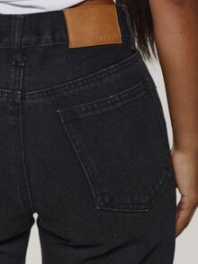 Musera Petite Mid Waist Straight Leg Fit Black Wash High Rise Denim Jeans Casual Winter Night Out Back To School Office Work Date Core Chic Spring Summer - Black - View 4