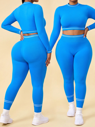 SHEIN Rhythm Era 大码女式无缝长袖上衣和紧身裤套装