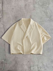 AXEPEAK Men's Fashion Button-Up Collar Shirt And Pocket Flared Pants Set - Apricot - View 9