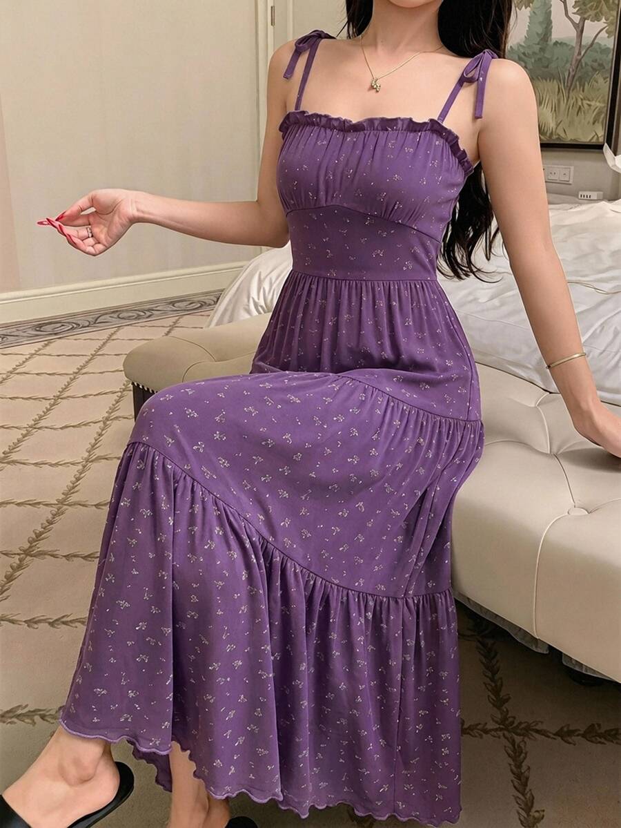 DAZY Vacation Style Ditsy Floral Spaghetti Strap Dress, Women Summer Sleepwear Pajamas - Purple - View 1