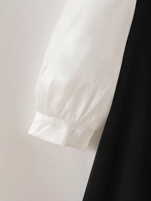 SHEIN 女童休閒簡約舒適領口鏤空拼接撞色洋裝 秋/冬季返校季穿搭 - 黑色 - 查看 4