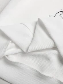 SHEIN 青少年女孩秋季新款白色哥德風圖案單肩寬鬆休閒衛衣 - 白色 - 查看 8