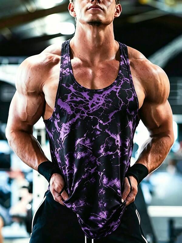 GymBeat Men's Tie-Dye Print Casual Fitness Sports Tank Top, Gym