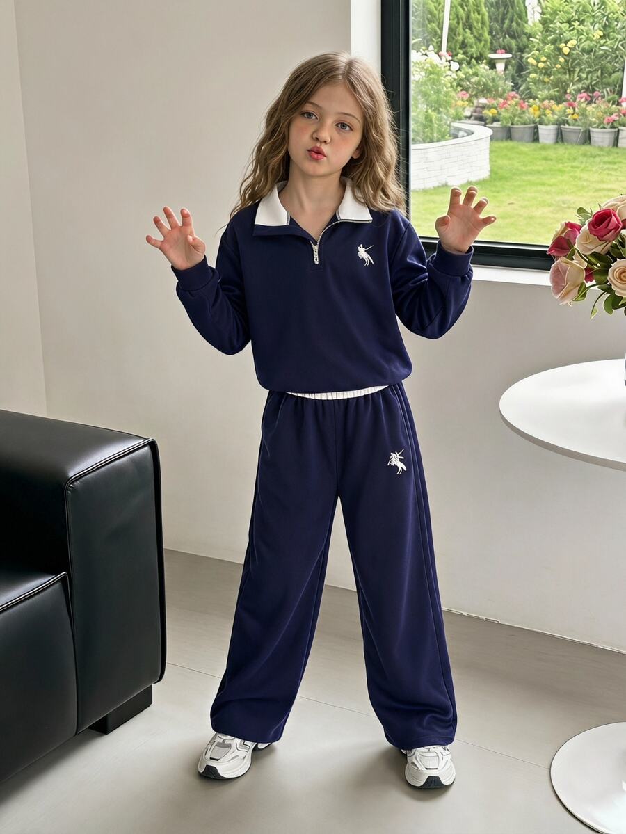SHEIN 青少年女孩外套 青少年女孩套裝 返校季連帽衫 秋冬 Y2K 冬季衣著 - 寶藍色 - 查看 1