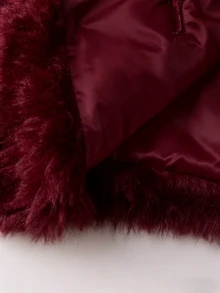 Franclia Women's Solid Color Round Neck Front Button Faux Fur Jacket, Fashionable Long Sleeve For Autumn/Winter - Burgundy - View 3