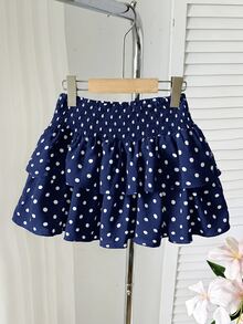 SHEIN 青少年女孩腰部黑白條紋迷你裙附內建內搭褲，適合休閒度假、校園與街頭穿搭 - 藍色 - 查看 4