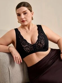Hourtrue 2pcs Women's Bras, Full Coverage Plus Size Soft Breathable Lace Embroidery Front Closure Bras - Multicolor - View 7