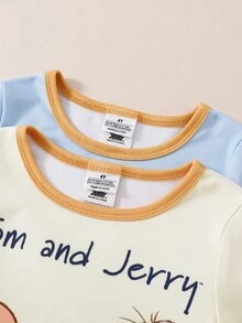 TOM & JERRY X SHEIN GraphicGems 男童可爱联名款柔软舒适弹力面料短袖短裤四件套睡衣套装，夏季 - 彩色 - 查看 6
