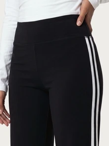 MISSGUIDED TEEN Wide Leg High Rise Track Pants With Logo Waistband And White Side Stripes Full Length Casual Style - Black and White - View 5