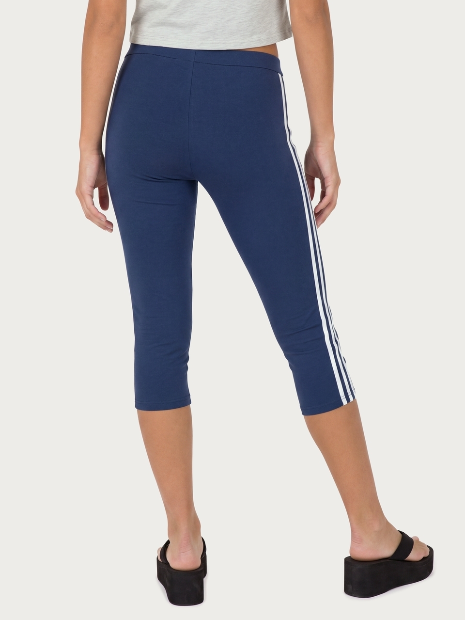 MISSGUIDED TEEN Navy Capri Leggings With Bold White Side Stripe Detail Cropped Mid Rise Stretch Fitted Three Quarter Length Summer Casual Style