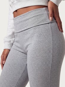 MISSGUIDED TEEN Heather Grey Flared Flare Leg Fold Over Waistband Casual Pants With Sequin Angel Wing Detail Full Length Stretch Knit Bootcut Trousers - Light Grey - View 5