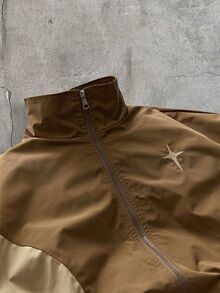 AXEPEAK Men's Embroidered Contrast Color Zipper Placket Long Sleeve Versatile Jacket, Spring, Windbreaker, Outdoor - Brown - View 6
