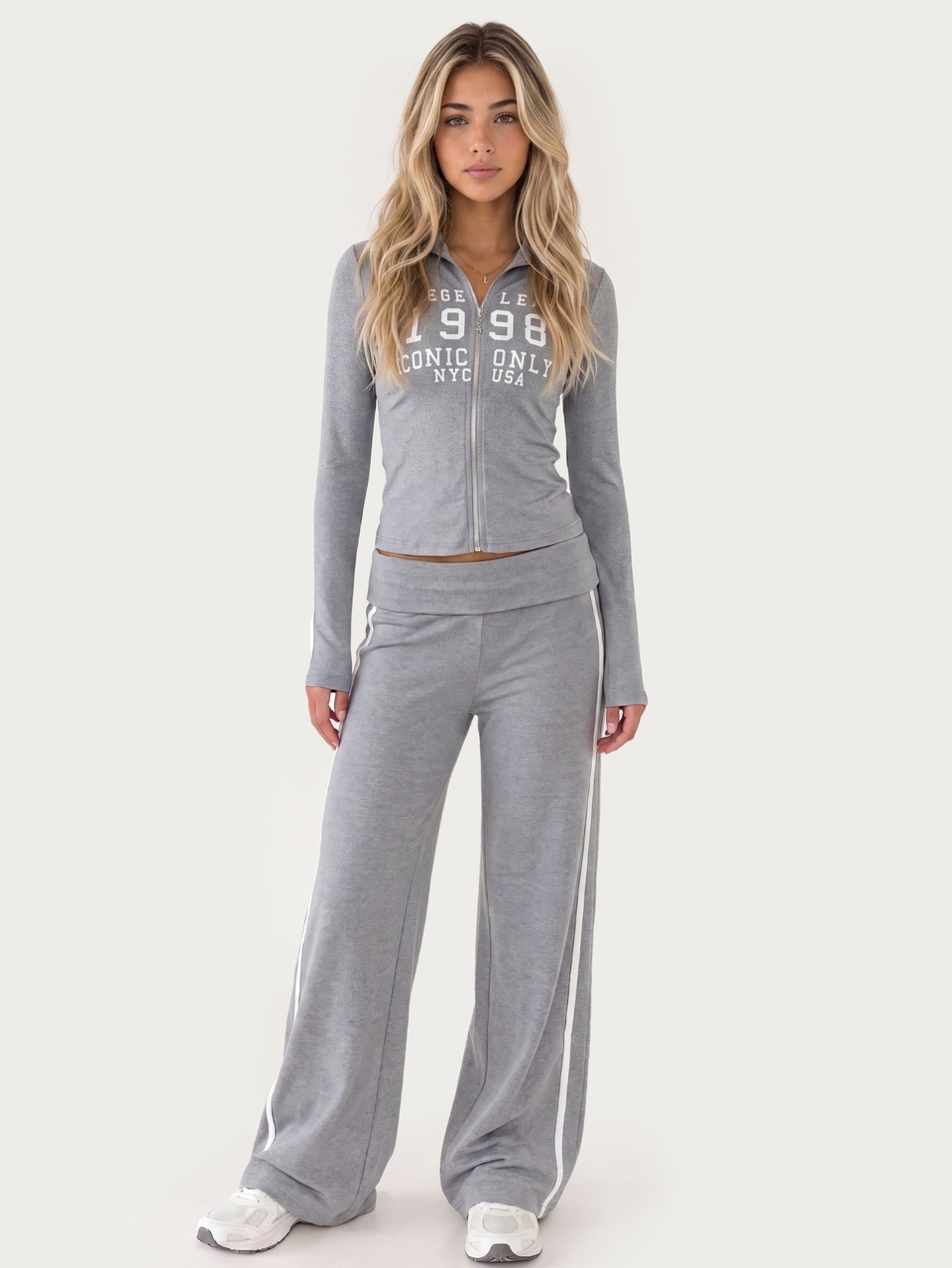 MISSGUIDED TEEN Cropped Zip-Up Track Jacket With Stand Collar Varsity Collegiate 1998 Text Print And Side Stripe Detail Long Sleeve