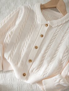 SHEIN Young Girl Solid Color Knit Casual Cardigan - Multicolor - View 7