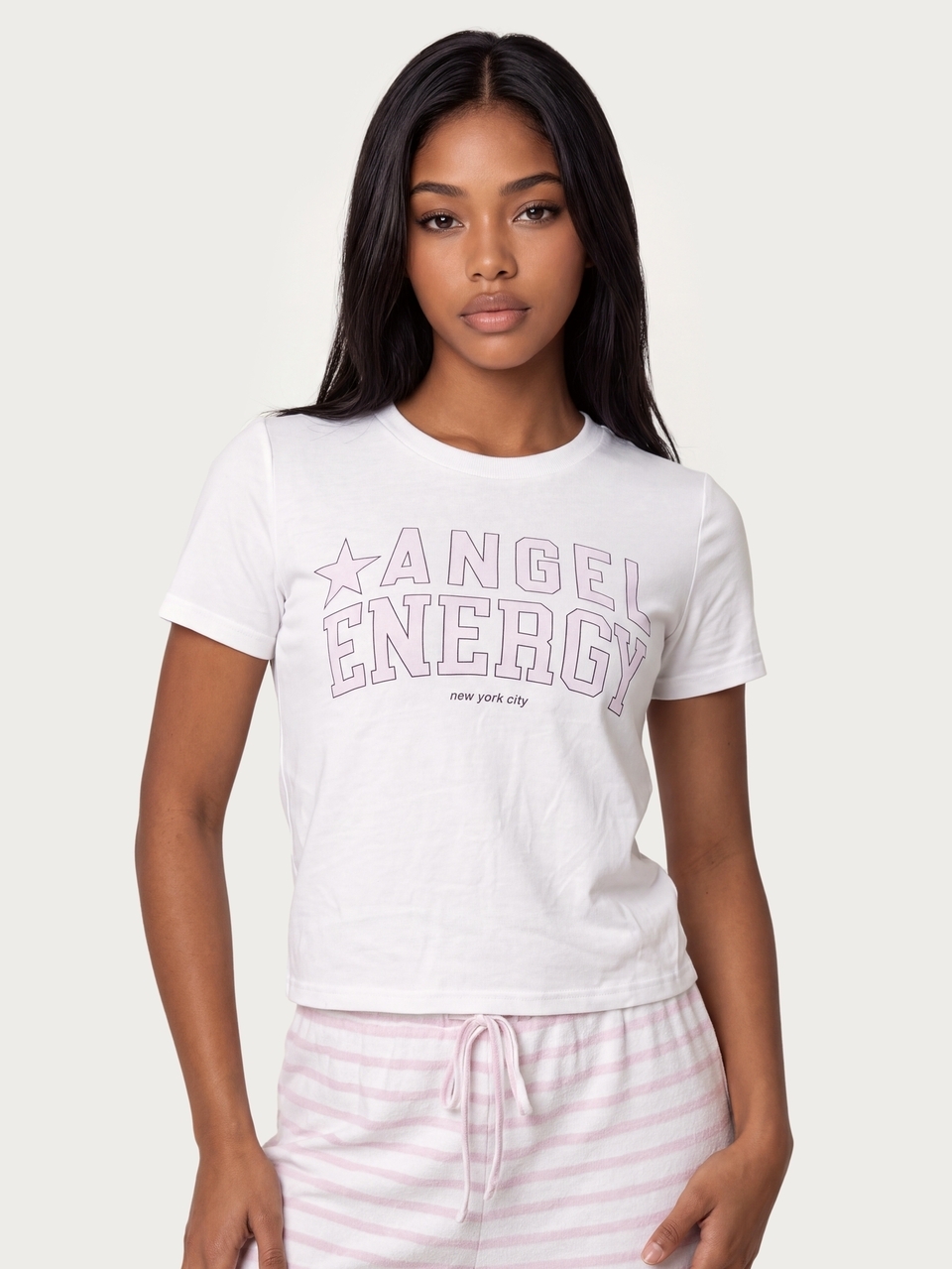 MISSGUIDED TEEN Angel Energy New York City Graphic Print Crew Neck Short Sleeve Casual Lounge T-Shirt Perfect For Spring Summer Sleepwear Pajama Nights