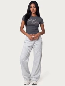 MISSGUIDED TEEN Rebel Heart Script Print Rhinestone Embellished Crew Neck Short Sleeve Fitted Crop T-Shirt Summer Festival Style - Dark Grey - View 6