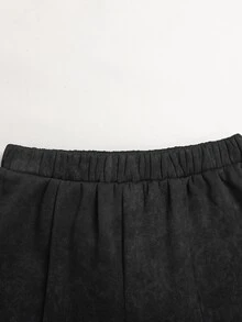 SHEIN 青少年女孩連帽衫與運動衫套裝 秋冬新款 黑色仿雪花 寬鬆圓領運動衫與運動長褲套組 - 黑色 - 查看 6