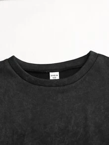 SHEIN 青少年女孩連帽衫與運動衫套裝 秋冬新款 黑色仿雪花 寬鬆圓領運動衫與運動長褲套組 - 黑色 - 查看 4