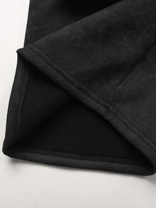 SHEIN 青少年女孩連帽衫與運動衫套裝 秋冬新款 黑色仿雪花 寬鬆圓領運動衫與運動長褲套組 - 黑色 - 查看 8