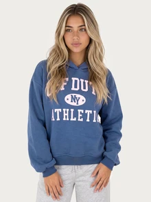 MISSGUIDED TEEN Off Duty NY Athletic Oversized Washed Sweatshirt With Full Front Slogan Print Hooded Long Sleeve Pullover Fall Winter Casual Lounge Light Grey - Grey - View 2