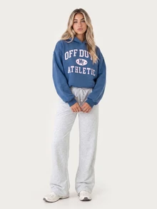 MISSGUIDED TEEN Off Duty NY Athletic Oversized Washed Sweatshirt With Full Front Slogan Print Hooded Long Sleeve Pullover Fall Winter Casual Lounge Light Grey - Grey - View 6