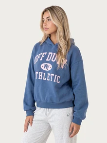 MISSGUIDED TEEN Off Duty NY Athletic Oversized Washed Sweatshirt With Full Front Slogan Print Hooded Long Sleeve Pullover Fall Winter Casual Lounge Light Grey - Grey - View 5