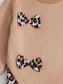 Young Girl Dress With Brown Sweatshirt Fabric And Leopard-Print PanelingFall/Winter Style. Simple And Comfortable, Perfect For . - Brown - View 4