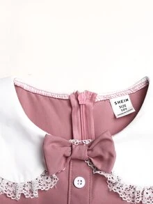 SHEIN Tween女孩休閒校園日常百搭舒適拼色對比領洋裝 開學季適用 小學、國中校園穿搭 - 粉色 - 查看 6