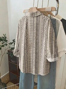 SHEIN VCAY 大尺碼女款休閒長袖鈕扣領襯衫 - 彩色 - 查看 3