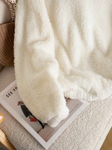 SHEIN 1件女款青少年軟甜風格居家與戶外休閒加厚蓬鬆珊瑚絨連帽套頭運動衫上衣，秋冬款 - 白色 - 查看 6
