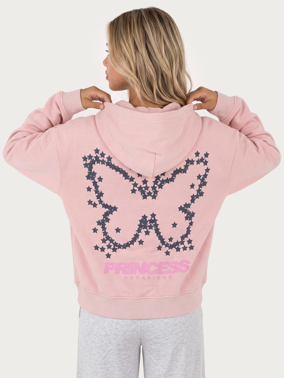 MISSGUIDED TEEN Princess Behaviour Oversized Pink Hoodie With Butterfly Star Graphic Back Print And Chest Logo Detail