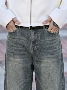 Devon Thys 1件 Hearty Haven 休闲街头宽松男友风阔腿牛仔裤（不含腰带或配饰） - 香檳色 - 查看 4