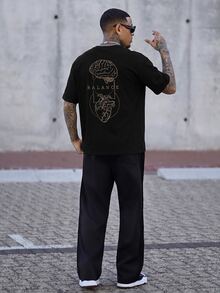 Devon Thys 男士时尚印花宽松短袖T恤一件装 | 精致设计 | 夏季必备 | 易于搭配，展现您的风格 - 黑色 - 查看 4