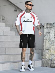 Devon Thys 男士休闲短裤，纯色条纹沙滩短裤，Emo，2000 年代风格 - 黑色 - 查看 5