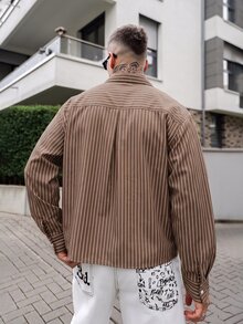 Artur Kramer 男士单排扣休闲/通勤条纹短袖衬衫 - 棕色 - 查看 2