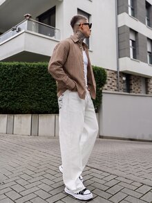 Artur Kramer 男士单排扣休闲/通勤条纹短袖衬衫 - 棕色 - 查看 6